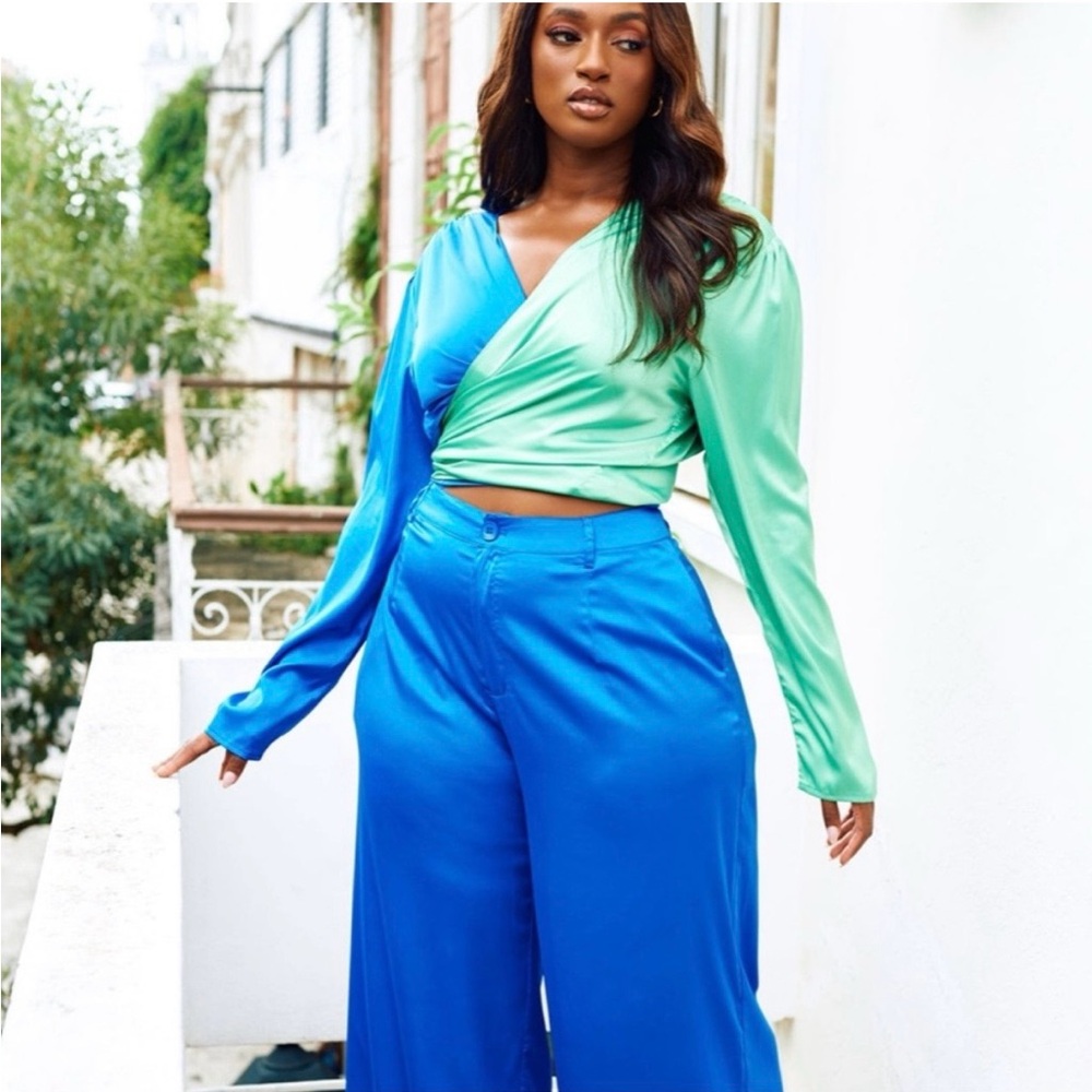 Deadstock Blue Satin Wide Leg Pants